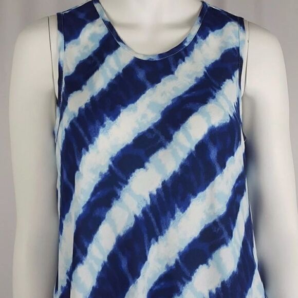 Soft Surroundings Size XS Blue Striped Sleeveless Asymetrical Hem Mini Dress - Picture 4 of 12